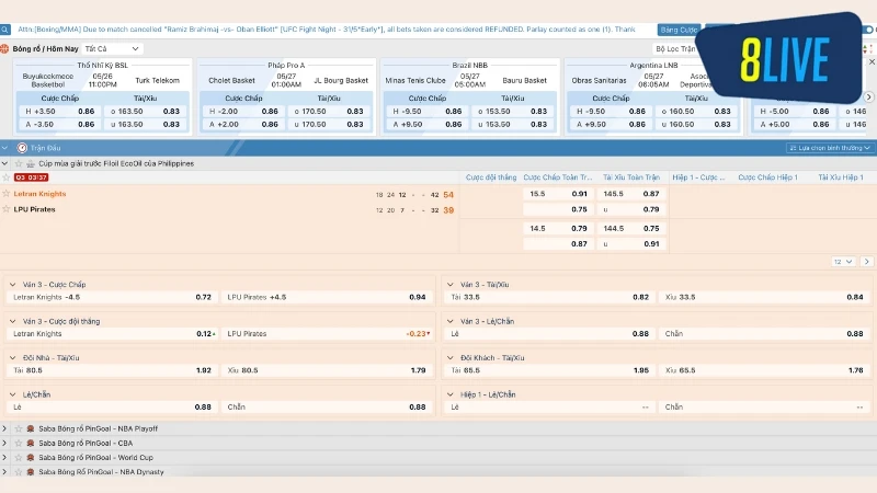 Sảnh A-Sports cung cấp hàng trăm trận đấu kịch tính
