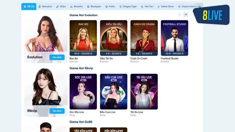 Danh mục Live Casino đa dạng và công bằng