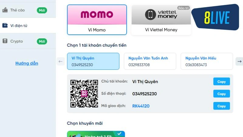 Hướng dẫn nạp tiền qua phương thức ví điện tử đơn giản